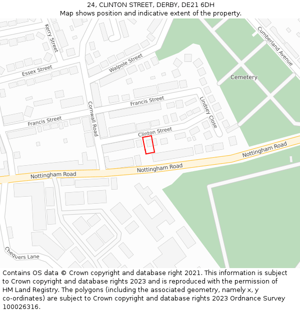24, CLINTON STREET, DERBY, DE21 6DH: Location map and indicative extent of plot