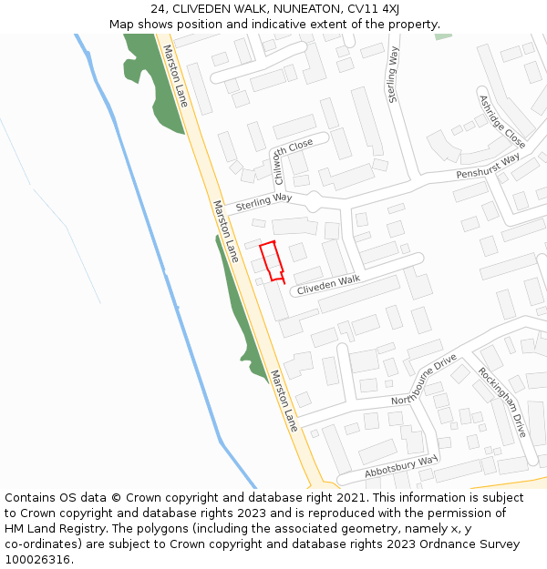 24, CLIVEDEN WALK, NUNEATON, CV11 4XJ: Location map and indicative extent of plot
