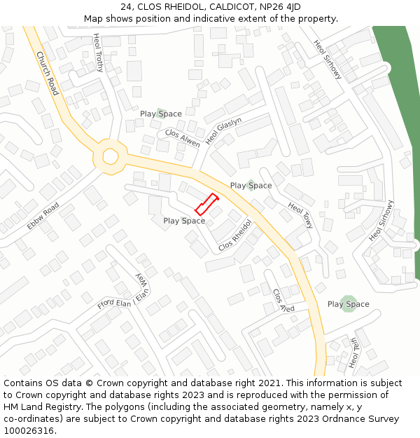 24, CLOS RHEIDOL, CALDICOT, NP26 4JD: Location map and indicative extent of plot
