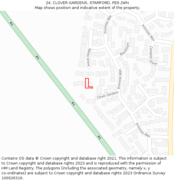 24, CLOVER GARDENS, STAMFORD, PE9 2WN: Location map and indicative extent of plot