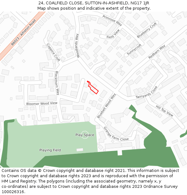 24, COALFIELD CLOSE, SUTTON-IN-ASHFIELD, NG17 1JR: Location map and indicative extent of plot