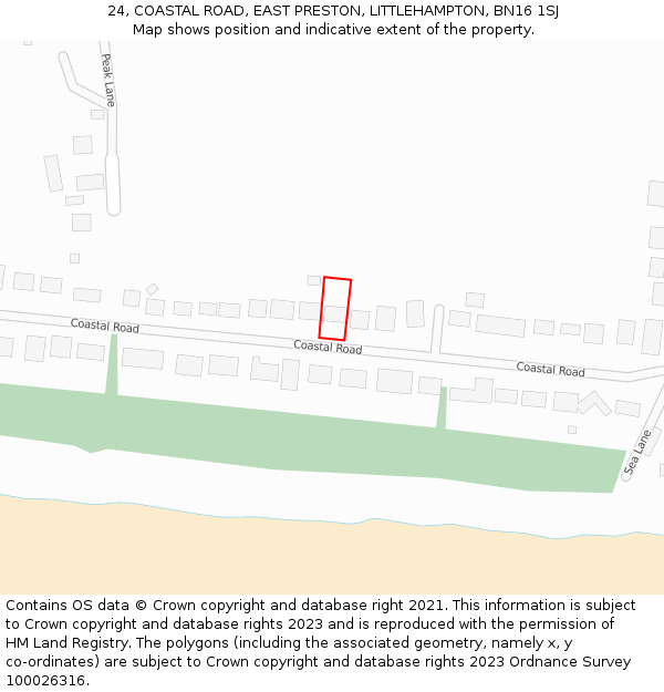 24, COASTAL ROAD, EAST PRESTON, LITTLEHAMPTON, BN16 1SJ: Location map and indicative extent of plot