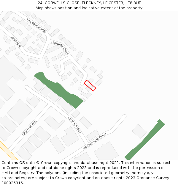 24, COBWELLS CLOSE, FLECKNEY, LEICESTER, LE8 8UF: Location map and indicative extent of plot