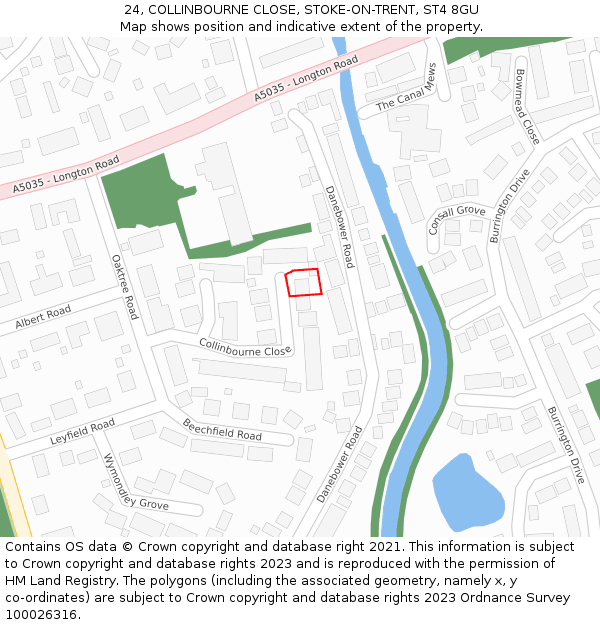 24, COLLINBOURNE CLOSE, STOKE-ON-TRENT, ST4 8GU: Location map and indicative extent of plot