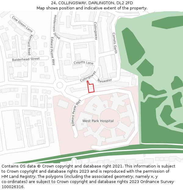 24, COLLINGSWAY, DARLINGTON, DL2 2FD: Location map and indicative extent of plot