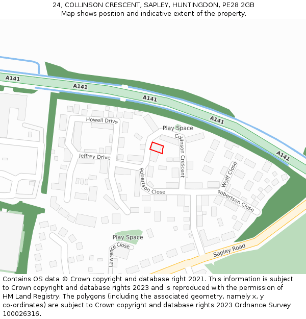 24, COLLINSON CRESCENT, SAPLEY, HUNTINGDON, PE28 2GB: Location map and indicative extent of plot