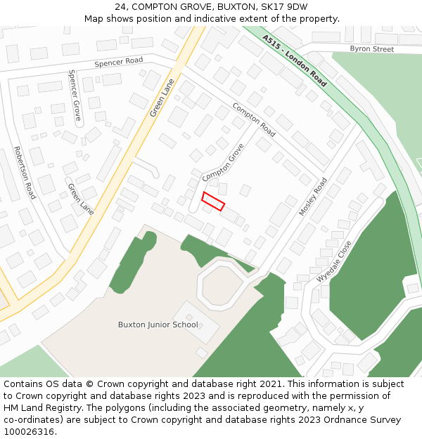 24, COMPTON GROVE, BUXTON, SK17 9DW: Location map and indicative extent of plot