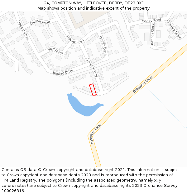 24, COMPTON WAY, LITTLEOVER, DERBY, DE23 3XF: Location map and indicative extent of plot