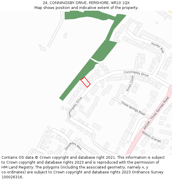 24, CONNINGSBY DRIVE, PERSHORE, WR10 1QX: Location map and indicative extent of plot
