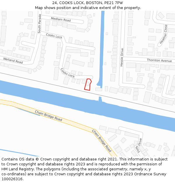 24, COOKS LOCK, BOSTON, PE21 7PW: Location map and indicative extent of plot