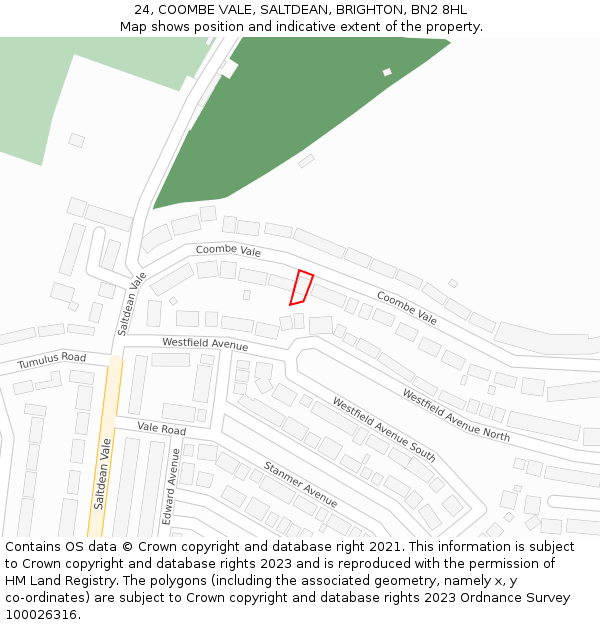 24, COOMBE VALE, SALTDEAN, BRIGHTON, BN2 8HL: Location map and indicative extent of plot