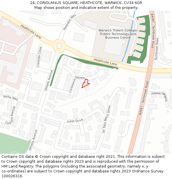 24, CORIOLANUS SQUARE, HEATHCOTE, WARWICK, CV34 6GR: Location map and indicative extent of plot