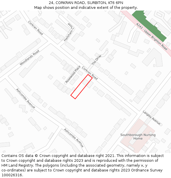 24, CORKRAN ROAD, SURBITON, KT6 6PN: Location map and indicative extent of plot