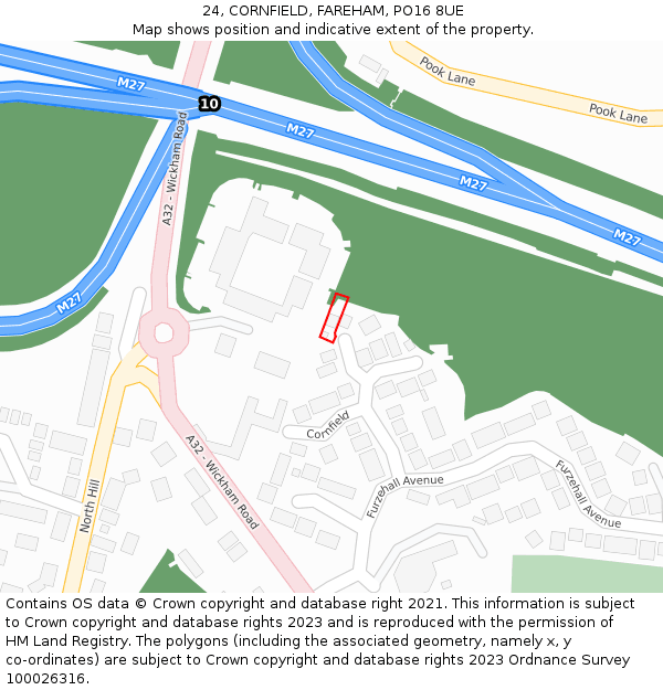 24, CORNFIELD, FAREHAM, PO16 8UE: Location map and indicative extent of plot