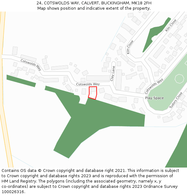 24, COTSWOLDS WAY, CALVERT, BUCKINGHAM, MK18 2FH: Location map and indicative extent of plot
