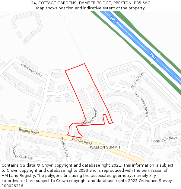 24, COTTAGE GARDENS, BAMBER BRIDGE, PRESTON, PR5 6AG: Location map and indicative extent of plot