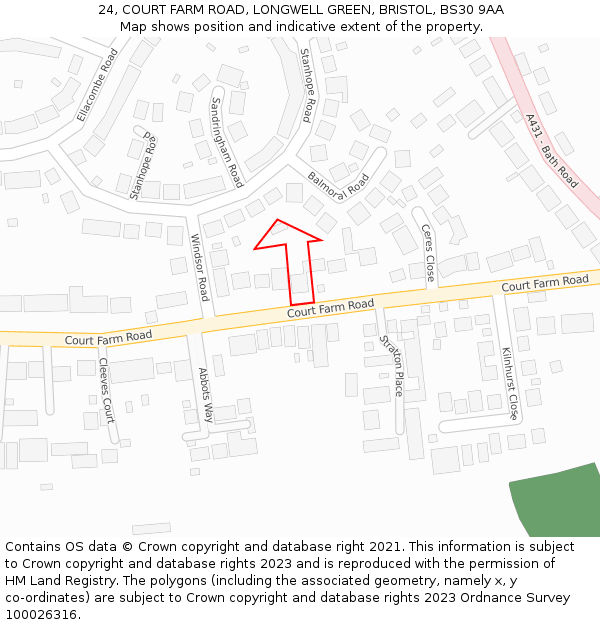 24, COURT FARM ROAD, LONGWELL GREEN, BRISTOL, BS30 9AA: Location map and indicative extent of plot