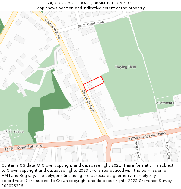 24, COURTAULD ROAD, BRAINTREE, CM7 9BG: Location map and indicative extent of plot