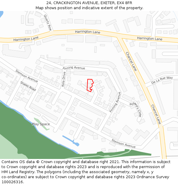 24, CRACKINGTON AVENUE, EXETER, EX4 8FR: Location map and indicative extent of plot
