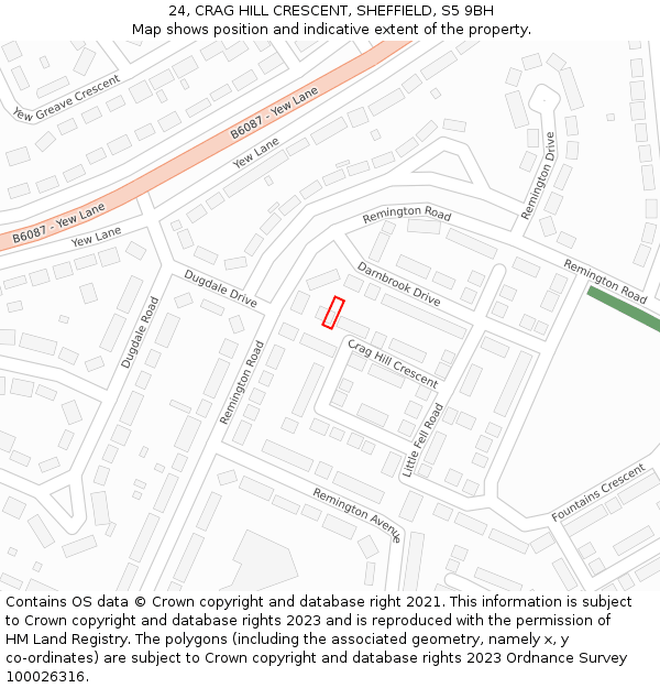 24, CRAG HILL CRESCENT, SHEFFIELD, S5 9BH: Location map and indicative extent of plot
