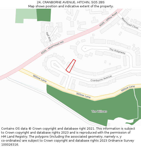 24, CRANBORNE AVENUE, HITCHIN, SG5 2BS: Location map and indicative extent of plot