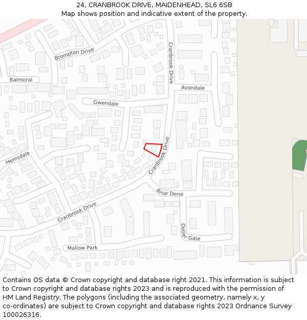 24, CRANBROOK DRIVE, MAIDENHEAD, SL6 6SB: Location map and indicative extent of plot