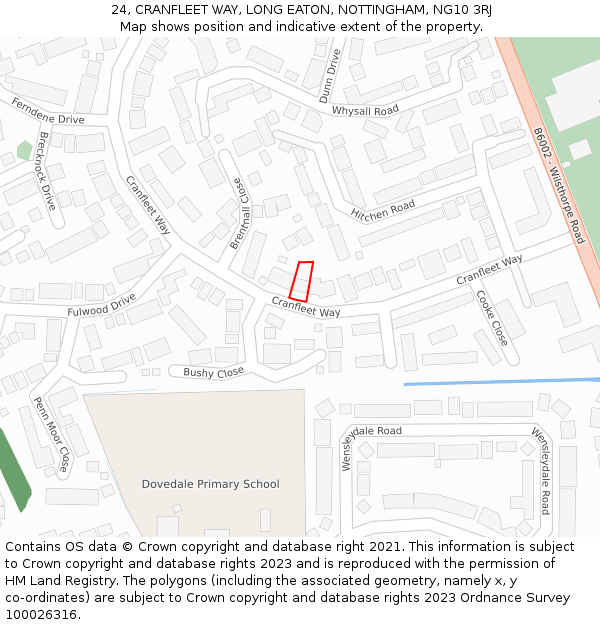 24, CRANFLEET WAY, LONG EATON, NOTTINGHAM, NG10 3RJ: Location map and indicative extent of plot