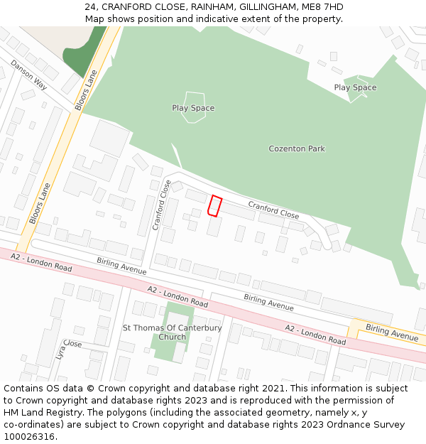 24, CRANFORD CLOSE, RAINHAM, GILLINGHAM, ME8 7HD: Location map and indicative extent of plot
