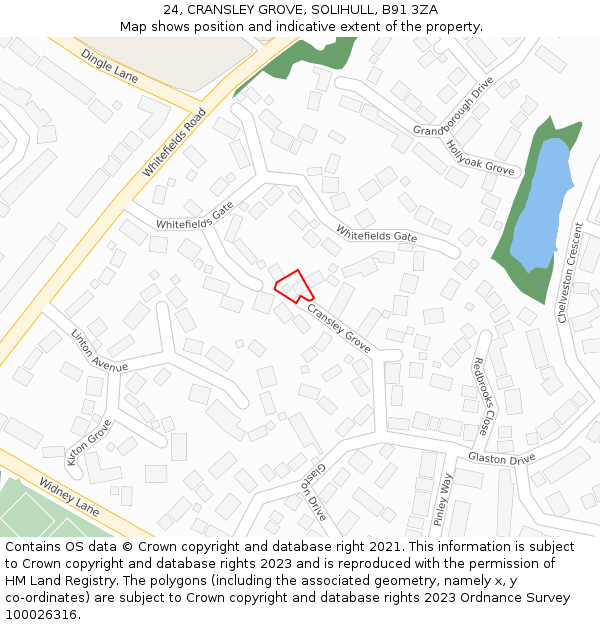 24, CRANSLEY GROVE, SOLIHULL, B91 3ZA: Location map and indicative extent of plot