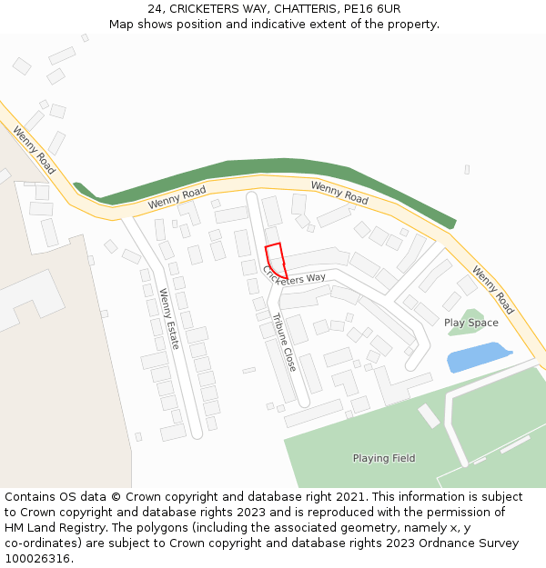 24, CRICKETERS WAY, CHATTERIS, PE16 6UR: Location map and indicative extent of plot