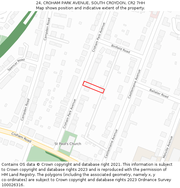 24, CROHAM PARK AVENUE, SOUTH CROYDON, CR2 7HH: Location map and indicative extent of plot