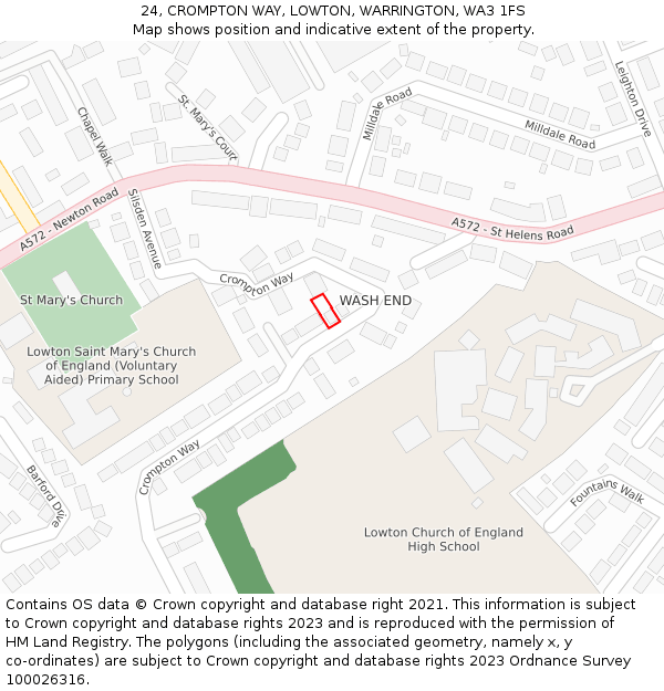 24, CROMPTON WAY, LOWTON, WARRINGTON, WA3 1FS: Location map and indicative extent of plot