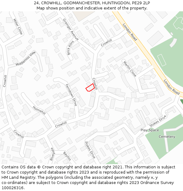 24, CROWHILL, GODMANCHESTER, HUNTINGDON, PE29 2LP: Location map and indicative extent of plot