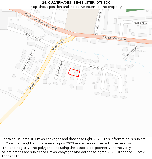 24, CULVERHAYES, BEAMINSTER, DT8 3DG: Location map and indicative extent of plot