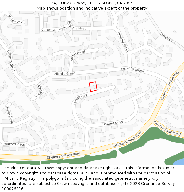24, CURZON WAY, CHELMSFORD, CM2 6PF: Location map and indicative extent of plot