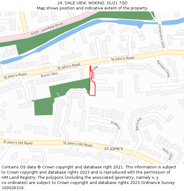 24, DALE VIEW, WOKING, GU21 7QD: Location map and indicative extent of plot