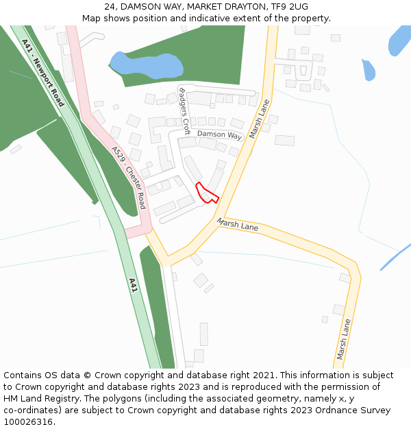 24, DAMSON WAY, MARKET DRAYTON, TF9 2UG: Location map and indicative extent of plot
