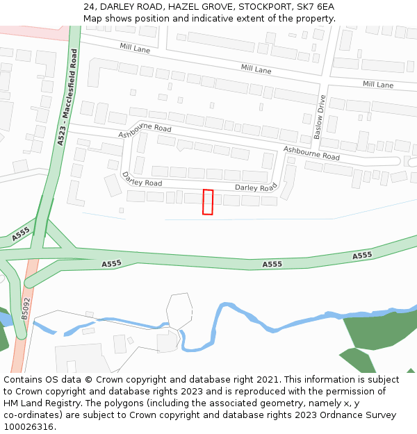 24, DARLEY ROAD, HAZEL GROVE, STOCKPORT, SK7 6EA: Location map and indicative extent of plot