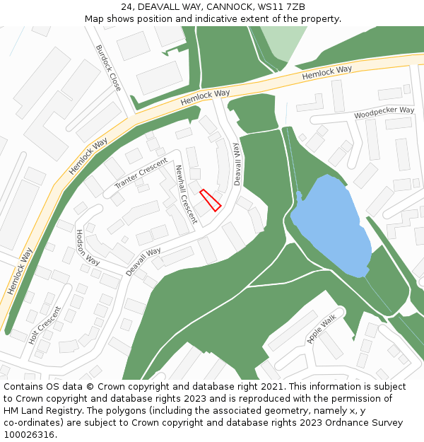 24, DEAVALL WAY, CANNOCK, WS11 7ZB: Location map and indicative extent of plot