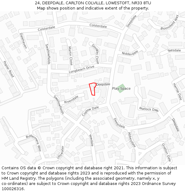 24, DEEPDALE, CARLTON COLVILLE, LOWESTOFT, NR33 8TU: Location map and indicative extent of plot