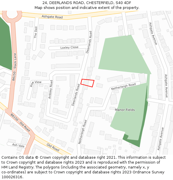 24, DEERLANDS ROAD, CHESTERFIELD, S40 4DF: Location map and indicative extent of plot
