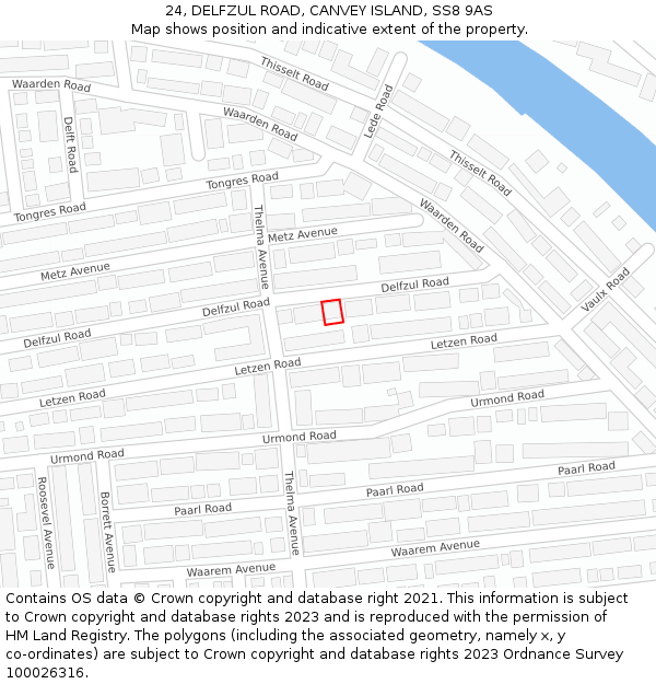 24, DELFZUL ROAD, CANVEY ISLAND, SS8 9AS: Location map and indicative extent of plot