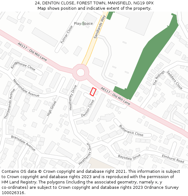 24, DENTON CLOSE, FOREST TOWN, MANSFIELD, NG19 0PX: Location map and indicative extent of plot