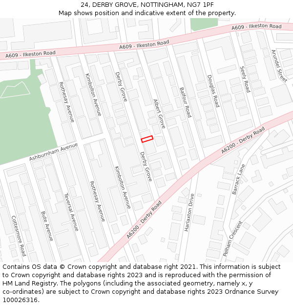 24, DERBY GROVE, NOTTINGHAM, NG7 1PF: Location map and indicative extent of plot