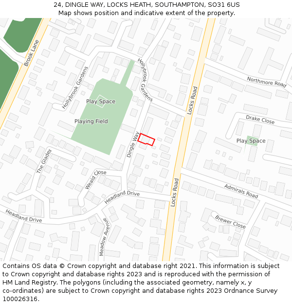 24, DINGLE WAY, LOCKS HEATH, SOUTHAMPTON, SO31 6US: Location map and indicative extent of plot