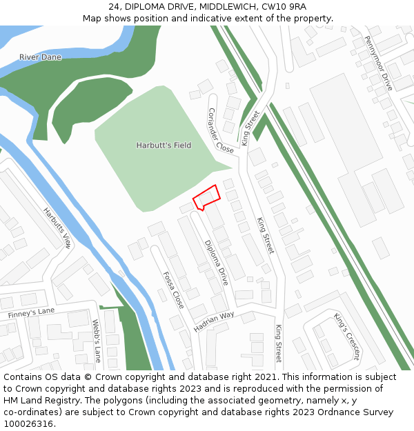 24, DIPLOMA DRIVE, MIDDLEWICH, CW10 9RA: Location map and indicative extent of plot