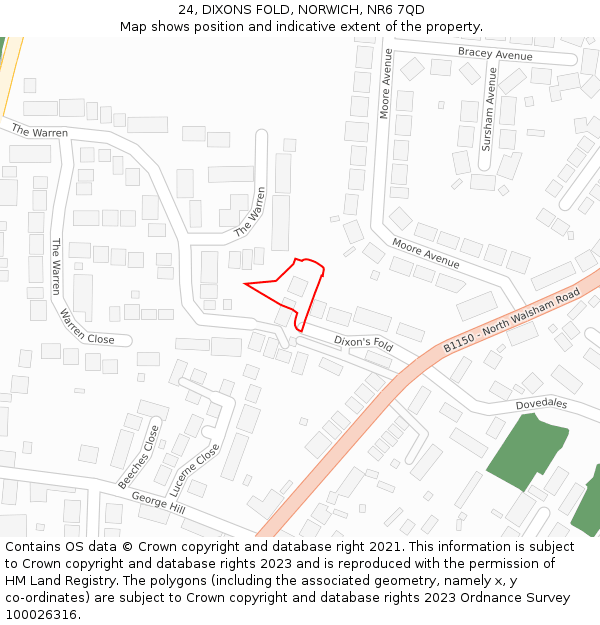24, DIXONS FOLD, NORWICH, NR6 7QD: Location map and indicative extent of plot
