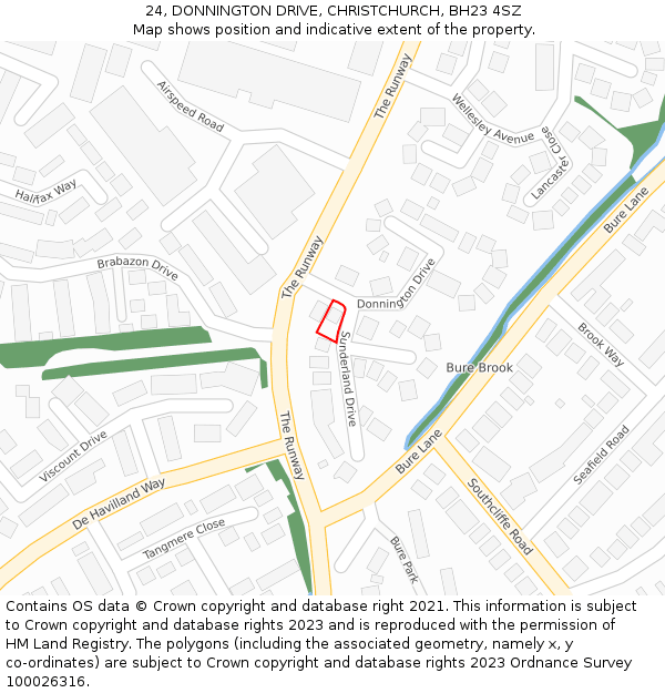 24, DONNINGTON DRIVE, CHRISTCHURCH, BH23 4SZ: Location map and indicative extent of plot
