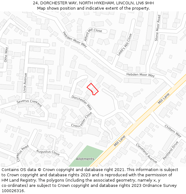 24, DORCHESTER WAY, NORTH HYKEHAM, LINCOLN, LN6 9HH: Location map and indicative extent of plot