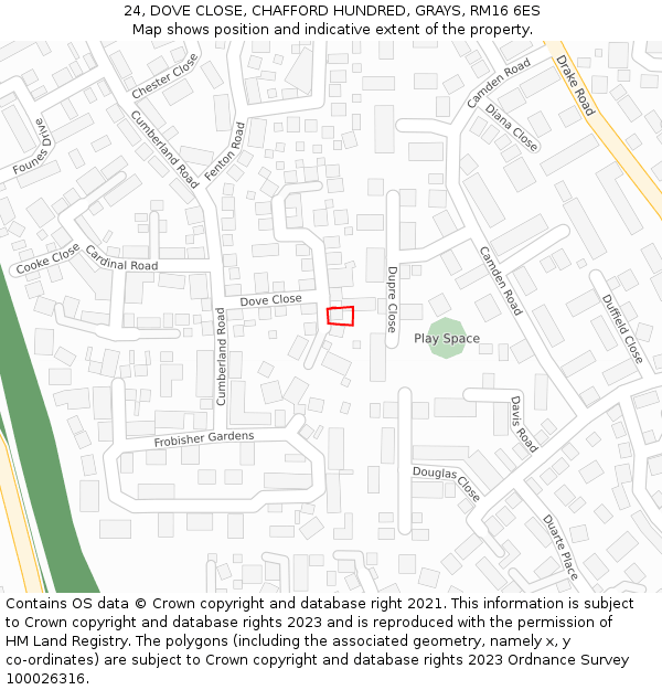 24, DOVE CLOSE, CHAFFORD HUNDRED, GRAYS, RM16 6ES: Location map and indicative extent of plot